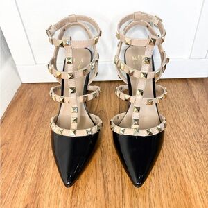 NWOT Mix No. 6 Liraven Pumps Black Studded Heels Size 8M